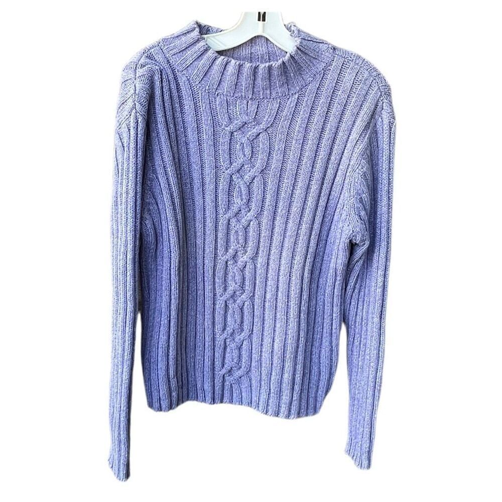 Alps size L periwinkle mock turtleneck cableknit   sweater.